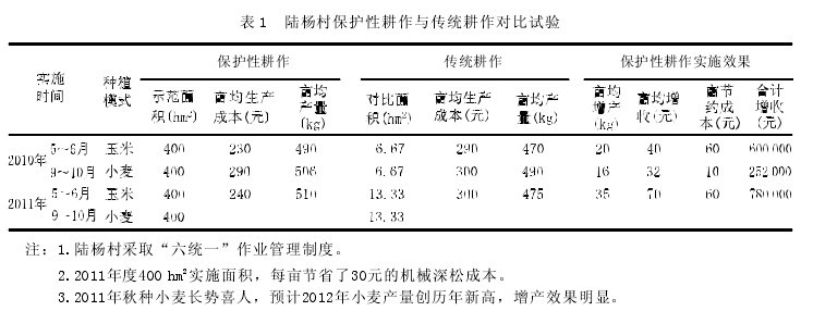 表1 陸楊村保護性耕作與傳統耕作對比試驗
